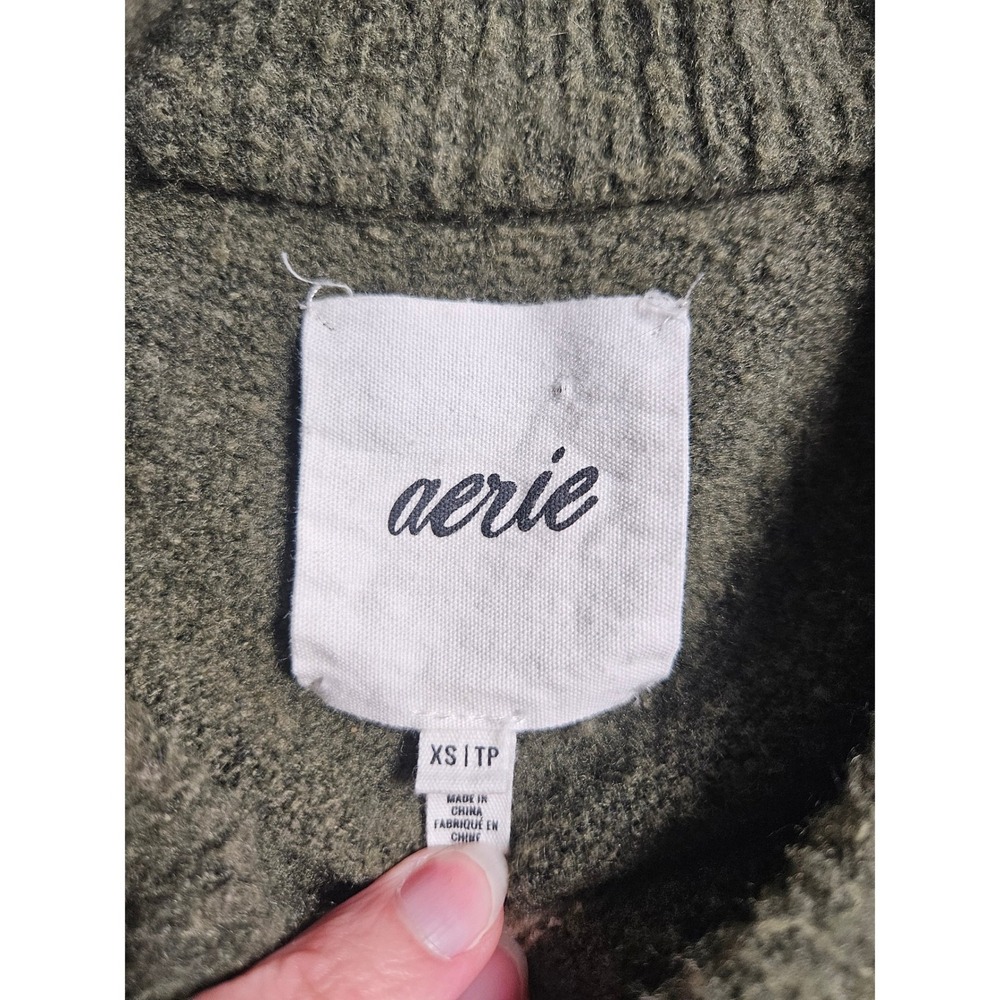 Aerie Women XS Olive Green Striped Oversized Crewneck Sweater Boucle Knit - Picture 3 of 8
